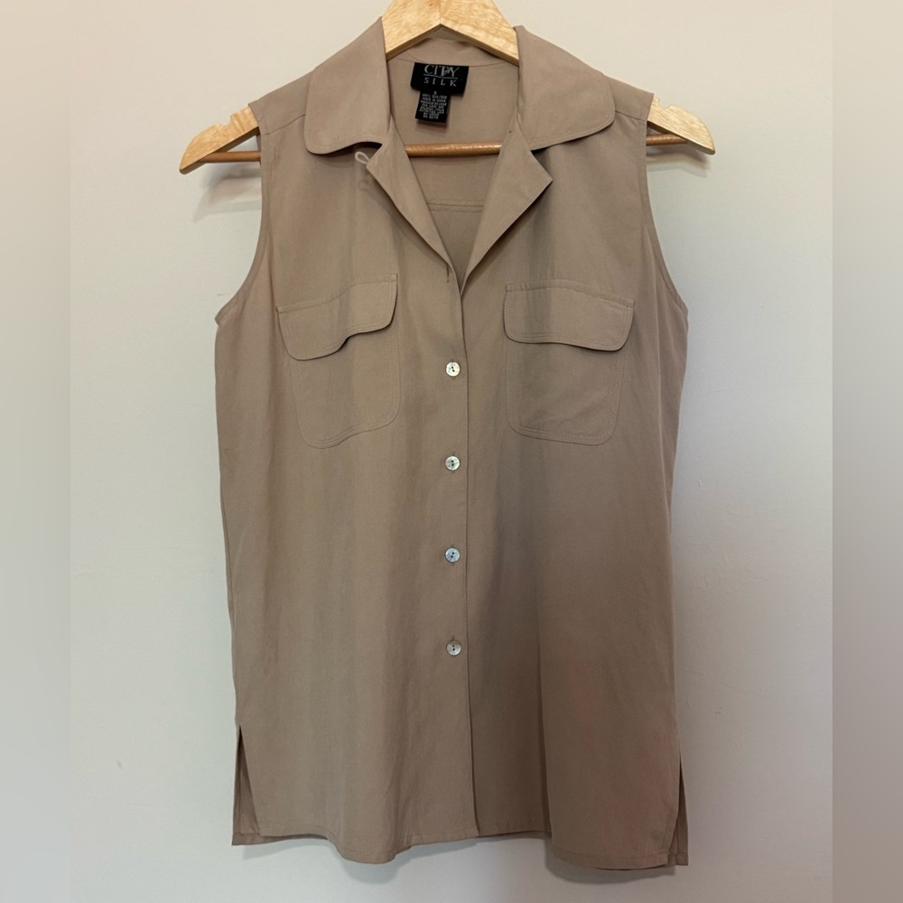 City Silk 100% Silk Sleeveless Button Down – Size S - Picture 3 of 6